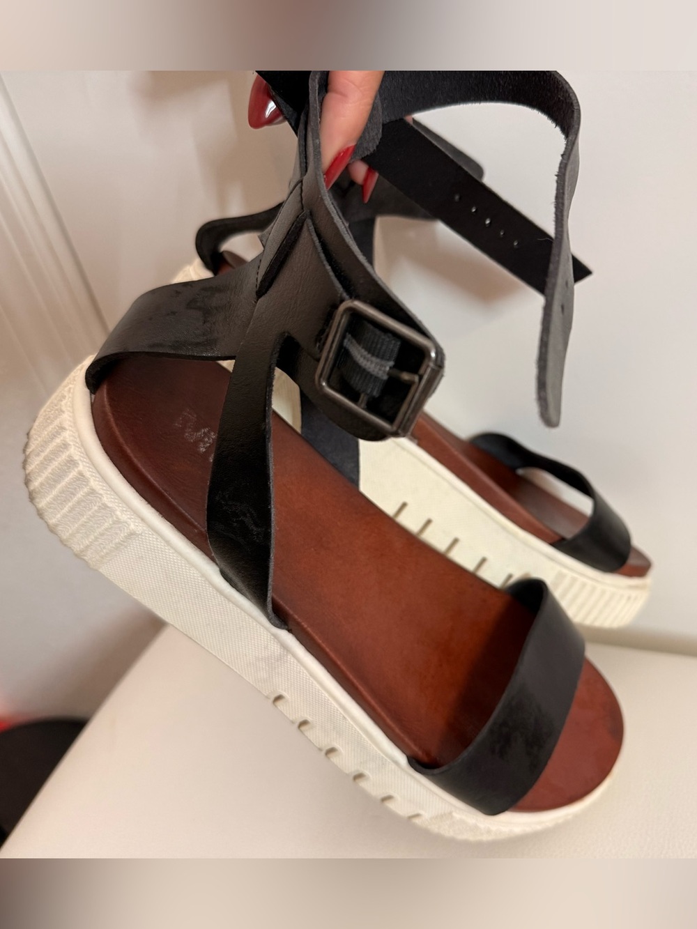 MIA Black Leather Platform Sandals with White Sole